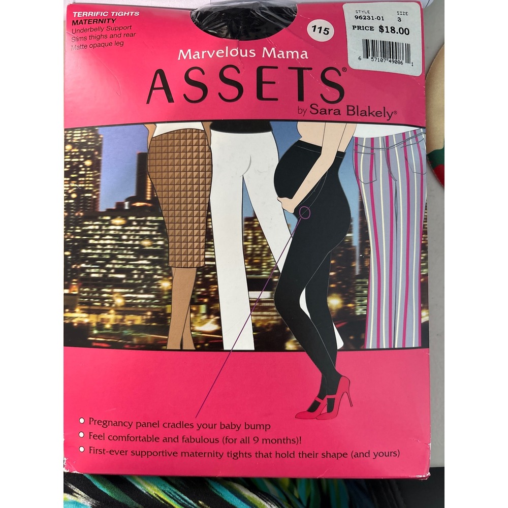 Assets Marvelous Mama Maternity Tights NWT Womens Size 3 Black Opaque O46231-01